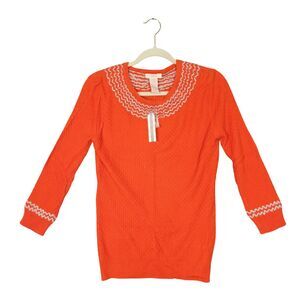 NWT TULLE Orange Fair Isle 3/4 Sleeve Pullover Sweater Preppy Twee SIZE LARGE
